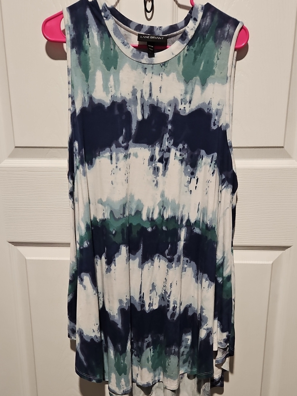 Lane Bryant Navy, Teal & White Tie-Dye Sleeveless Swing Tank